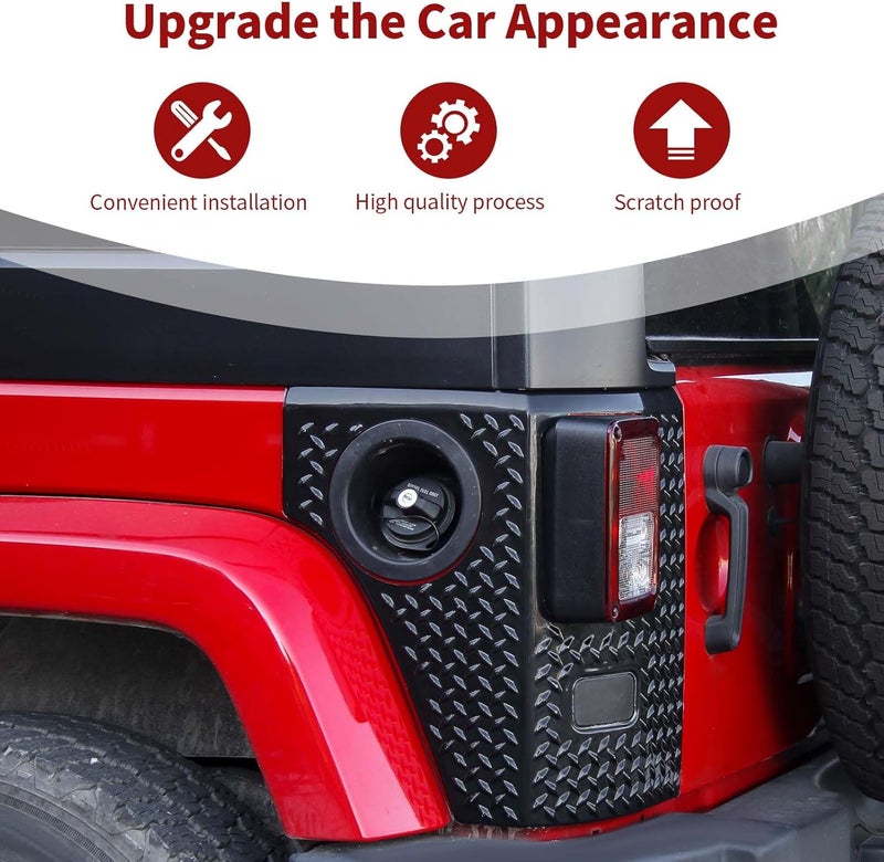 PDKLIN for Wrangler JK Rear Corner Body Armor, Tail Light Cover Guards Protector Compatible with 2007-2017 Jeep Wrangler JK JKU Rear Quarter Panel Black Exterior Accessories 2pcs - Image 4